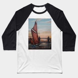 SAILING BARGE DANNEBROG AND TOWER BRIDGE AT SUNSET Baseball T-Shirt